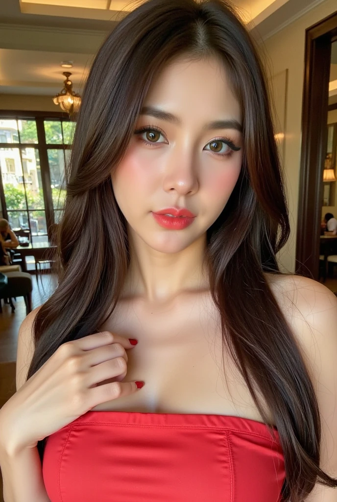 ((Highest quality, Ultra-high resolution、The most complex and detailed depiction))、(Bright lighting:1.1)、(Beautiful woman:1.1)、(Long Wavy Hair:1.05), (Accurate anatomy:1.1)、Lifting the chest with both hands、Big Breasts、Colored contact lenses、Perfect Makeup、Pink lipstick、Highly saturated eyeshadow、Shiny metallic bodycon、Blurry night scene background, Look at me and smile、(Ultra-high resolution gloss, Fair skin:1.1)、Ultra-high resolutionの顔、Ultra-high resolutionの髪、Ultra-high resolution sparkling eyes、Ultra-high resolution glossy lips、Beautiful face drawn in every detail、Ultra-high resolution perfect beautiful teeth、(Bright and vivid:1.1), whole body, Beautiful legs in every detail