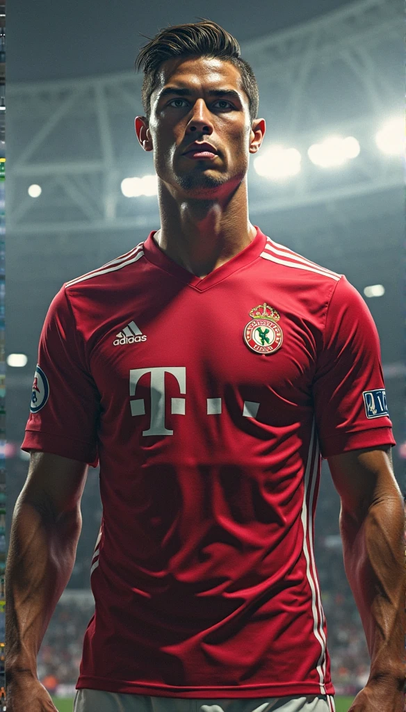 Generate a photo of Cristiano Ronaldo in the Bayern Leverkusen shirt