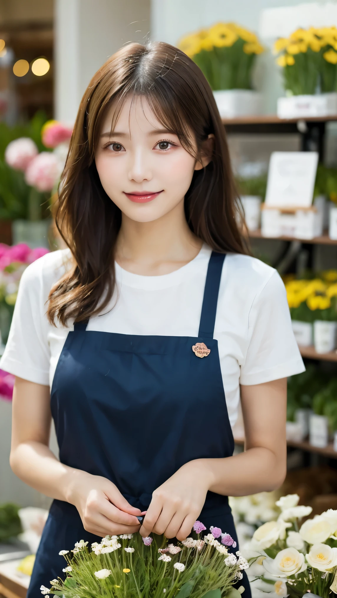 ((staff selling stuff at the market, southeast Asia)), ((smiling, wear a thin short apron with various patterned and colored, unbuttoned shirt, sweat, looking at me to seduce, slut)), small breasts, (hiding her beautiful nipples with Asian traditional apron), (food festival at night, customers, place many people pass), crouching, ((spread legs to show off her pubic)), close up her lower body, braid,