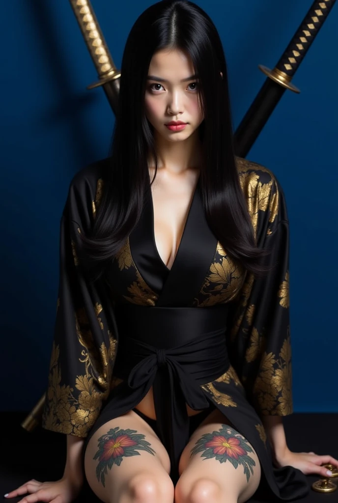 Umalinda warrior sexy, pretty face, Delicious Company, Alluring figure, Wearing a sexy open kimono. The artwork is created in a medium reminiscent of Japanese ink paintings....., 具有大胆的笔触和Monochromatic color palette. artist'Masterful technique reveals the intensity and power of the image'sense of presence,with the highest quality, Perfectly capture every detail with ultra-high resolution. Textures and intricate patterns on kimonos are rendered with extreme precision. Lighting is carefully designed,Enhance drama, Features deep shadows and subtle highlights. General, The artwork exudes elegance and power, Combining traditional Japanese aesthetics with a modern feel. Monochromatic color palette, Combine details, Create captivating and immersive experiences for your audience.