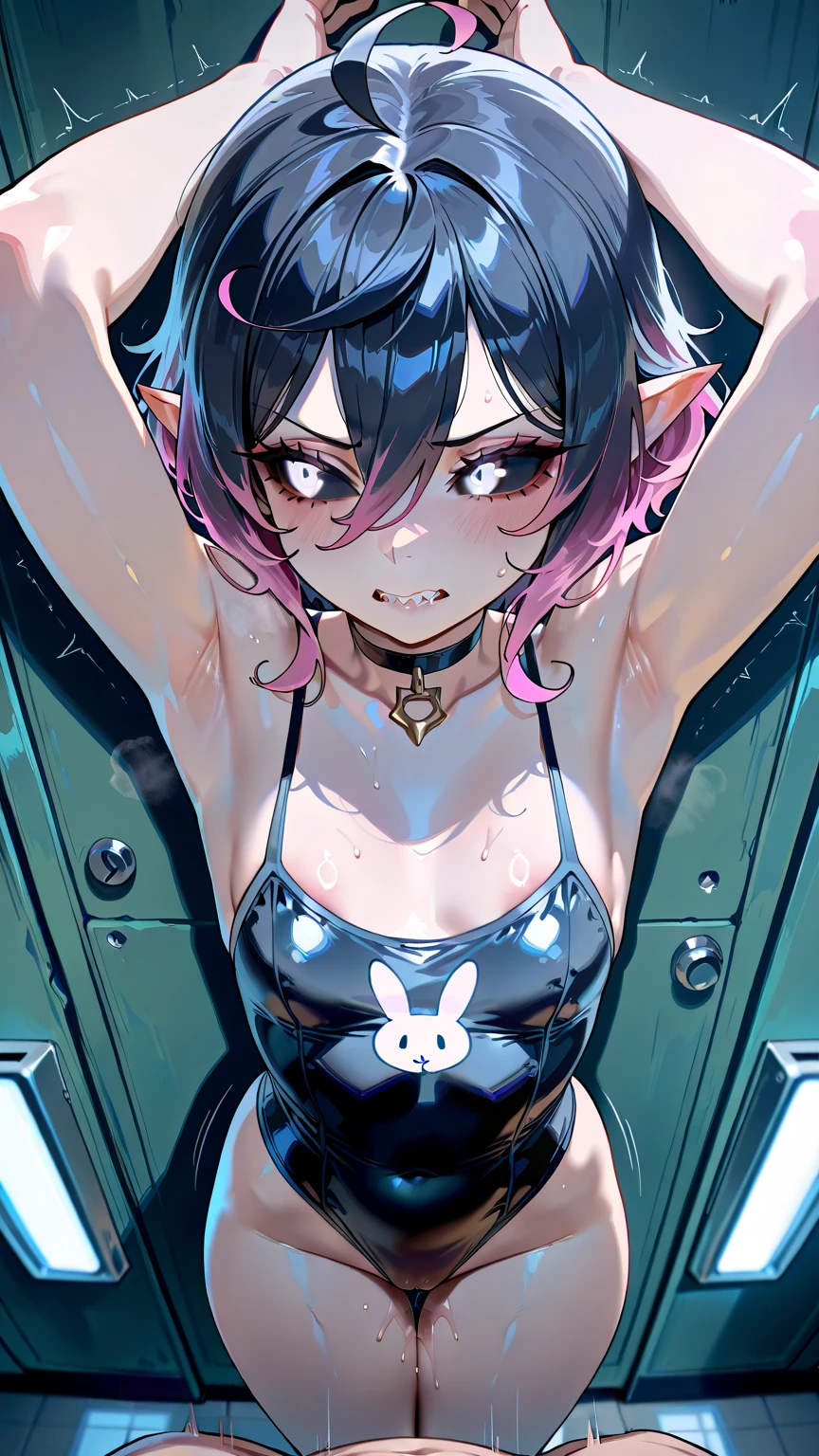 Warriors in bikinis,Beauty Women,,Black and pink hair,Woman squatting.,from the front, Spread your legs,Cyberpunk art inspired by Masamune Shirow, Pixiv Topics, graffiti, Fascinating anime, Wearing white stockings, 美しくFascinating animeのティーン, 美しくFascinating anime女性, Very exquisite work of art, Splash art anime , Adult Style, Top rated on pixiv