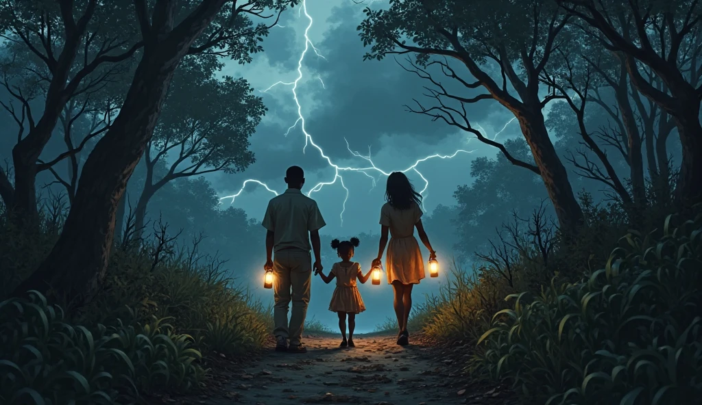 mother and daughter ran to find a safe place to save themselves from an earthquake that occurred with lightning in a village, the house collapsed and was damaged