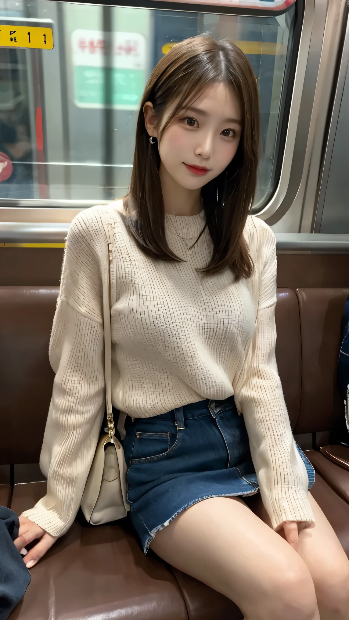 there is a woman Wearing glasses sitting on a train, Short hair, Wearing glasses, 薄くて大きな丸いWearing glassesいる, Choi Hong-hwa, Chiho, San Yun-ju, 小さな丸いWearing glassesいる, Jaeyoung Nam, Round face, Park Jimin, Ulzzang, 丸いWearing glassesいる, sayori, Wearing glasses on, girl 丸いWearing glassesいる with american fashion