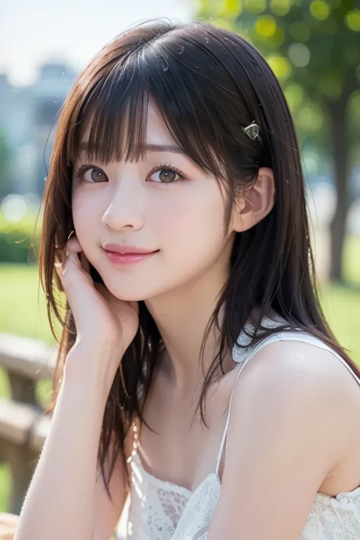 (Best-quality, Masterpiece, Ultra-High-Resolution, (Photorealistic:1.4), Raw Photo, depth of field, professional lighting, perfect anatomy, extremely details), ((((Magnificent-view)))), ((in Kyoto-City)), 1girl, 15-years-old, the most famous Japanese-idol, dynamic-pose, wearing casual-clothes with cute-design, looking at viewer, ((innocent-smile)), ((extremely cute and extremely childish face like the most popular Japanese-idol, ((extremely cute and extremely big black-eyes)), extremely beautiful black-long-hair, (((extremely beautiful and extremely realistic skins))), extremely cute lips, extremely cute long-eyelashes, extremely skinny body))
