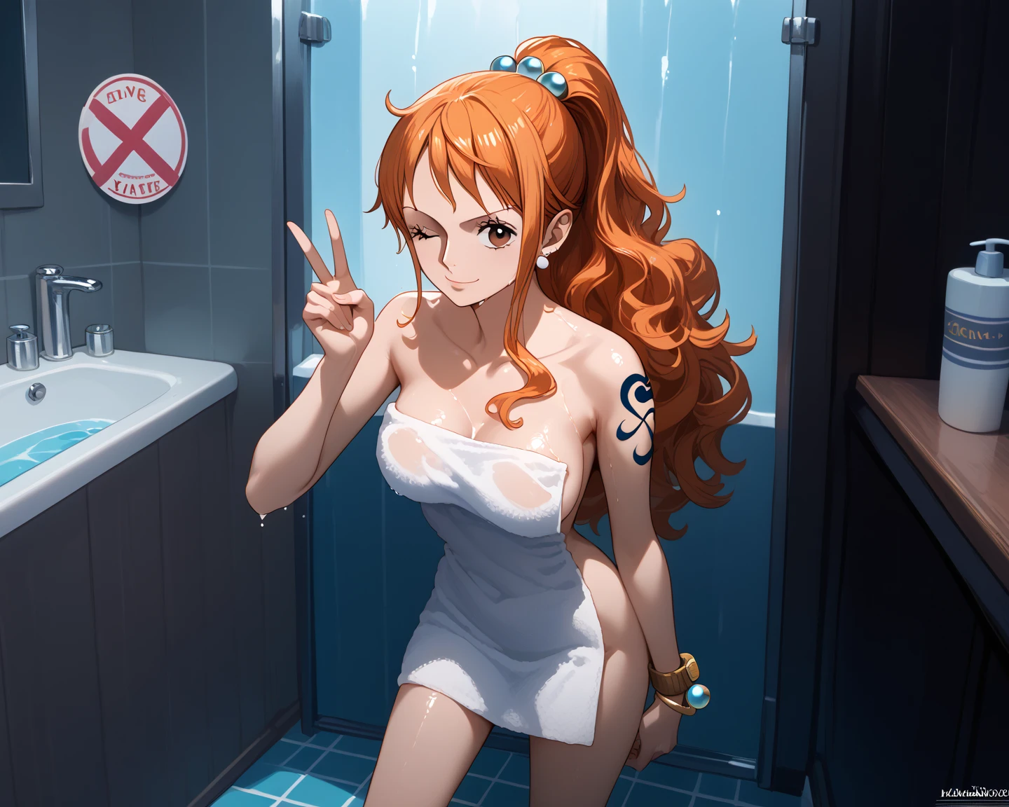 Nami LoRA「One Piece」、sexy、tits、Taking a satisfying shower、Completely naked、