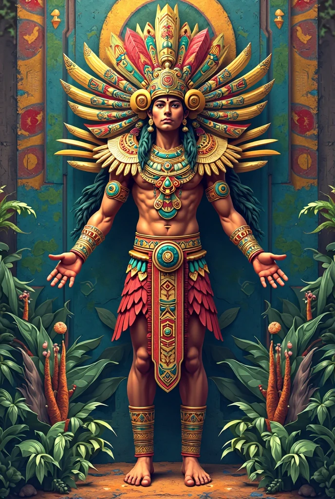 Mayan corn god, Mayan art in circle