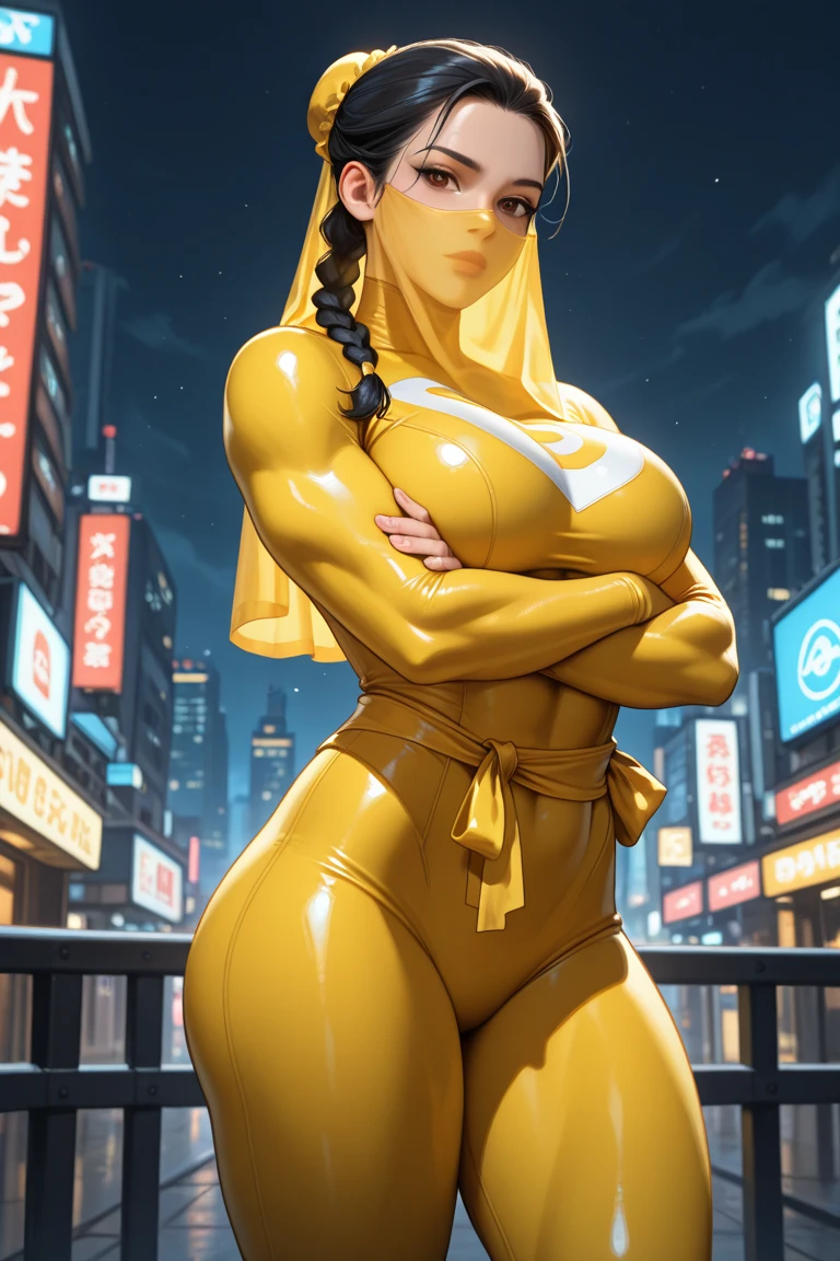 Chun-li,Big ,Busty,hips,Tight thights, heel,Chocker with inisial B,Sculpted calves,Swaying hips,Proffesional make up,Glossy lips,Eyeshadow,Fullbody,Solo,Golden chain necklace,Hoopa earring,((Wedding ring)),American bikini,1girl,((top knot ponytail Hair)),((Enchanced big breast)),Smack Colored nail,1 hand in hips,plump,Curvy figure,Loose White Tank top,((full Bang Hair)),Ring accesories,Gold chain necklace accesories,Walking in Downtown criminal Street,Mature,Unnatural east,Eyelash,Cleavagese tigh jeans,Giewer