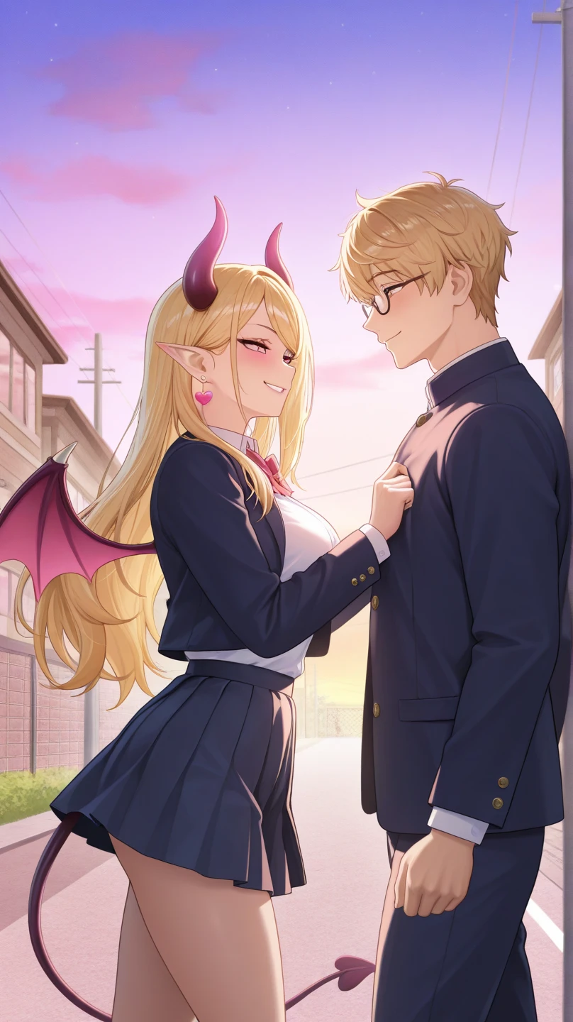 indoors BREAK
priest, blonde hair, round eyewear, annoyed, man BREAK
demon, large breasts, succubus, horns, short hair, pink hair, blue eyes, bikini, smirk