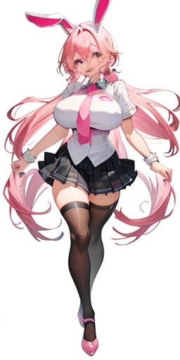 Ultra-detailed illustrations、Ultra-precise expression、masterpiece、Highest quality、ultra High resolution、High resolution、Hiromitsu Takeda Style、White background、Simple Background、Full Body Tights、Hide the whole face、Pink full face helmet、Bunny ears、Pink Rider Suit、Pink Tight Skirt、Big Breasts、Pink long gloves、Pink Long Boots、Pink heart belt、Raise one leg、