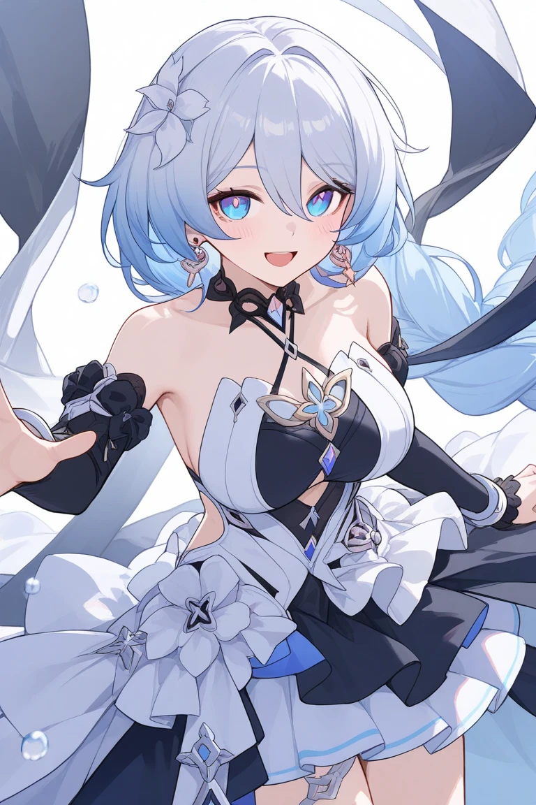1girl, anime, cute girl, blank background, white background, fantasy, detailed fantasy dress with highlights, beautiful face, beautiful eyes, dark colors, black hair with multicolor streaks, red eye with different color pupil in eye, multicolor eye, medium breasts, slight cleavage, beautiful skin, cute, breast curtains, extremely delicate and beautiful, (beautiful detailed face:1.0), (detailed deep eyes), symmetrical breasts, deep eyes, shiny skin, portrait, slender waist, hips wider than shoulders, thighs, expressionless, young girl, luminous eyes, adorable,(Kpop idol),(aegyo sal:1),(Platinum blonde hair:1),((puffy eye)),Black panty,sexy posture,Superskirt, Ultra-high resolution,Black collar,slim figure, Abdominal y tattoo, womb tattoo,Tight-fitting leg ring,y tattoo on half-body,Bare skin, Armored hand,Hidden fingertips,Hand covered,Arm covered,Fist covered,{{beautiful detailed fingers}}, tufts of hair, moderate beautiful breast:1.0,(masterpiece:1.2), best quality, high-res, HDR, perfect face, intricate armor, delicate blue filigree, intricate filigree, red metalic parts, detailed part, dynamic pose, dynamic lights, cute face, neutral expression, shuimobysim, lotus, hanfu, maxi skirt, dress conservatively 1girl, solo, long blue hair, standing,