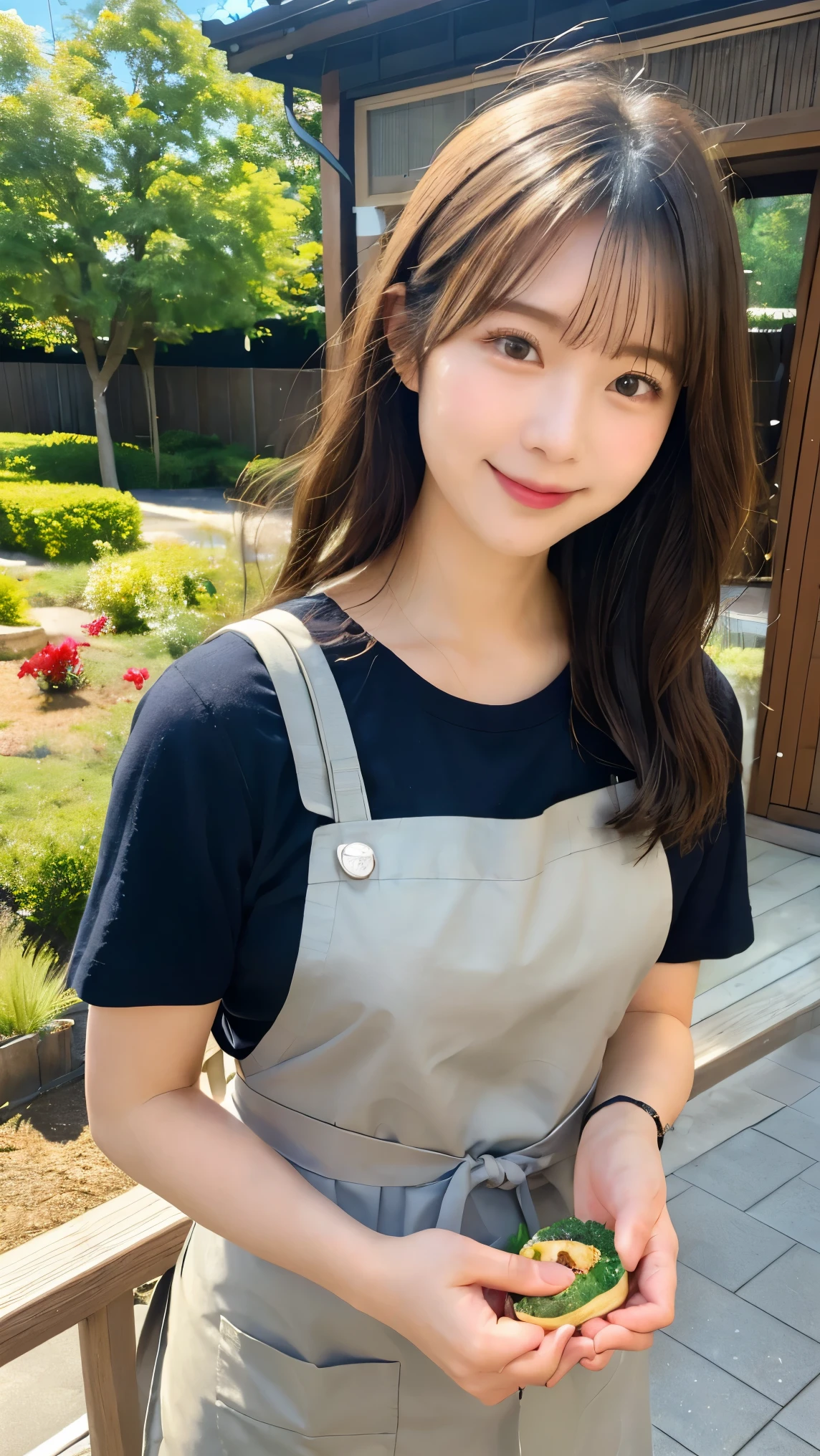 a woman is cooking、(kitchin_Apron:1.Wear 3)、Good Hand、4K、hight resolution、​masterpiece、top-quality、Cap:1.3、((Hasselblad photo))、Fine skin、foco nítido、(lighting like a movie)、Soft lighting、dynamic ungle、[:(详细的脸:1.2):0.2]、Medium chest、sweats streamed skin:1.2、(((In the kitchen))) A smile　Beautiful profile　Colossal tits　Beautiful body　Tying hair　Wide background々and a luxurious living room　Luxurious and luxurious living　Luxurious living room　Beautiful living room　Beautiful living room　A smile　an orange　lemons　A smile　Laughing　banana in　pineapple　Luxurious room　beautiful  lighting　Beautiful lighting　Very large room　very high image quality　very high res　8k Photos　Viewer's Perspective　Very gorgeous kitchen　Luxury Kitchen　　Millionaire Kitchen　Great kitchen　Luxury Kitchen　Luxury Illuminator　very wide々and kitchen　neat and beautiful　top grade　Standing　full body Esbian　Full body　Laughing　Long apron very luxurious life　Long skirt　Lingerie Apron