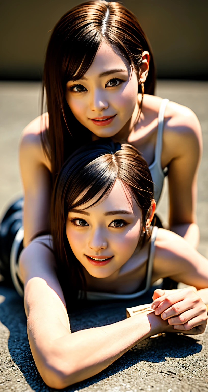 Highest quality, masterpiece, Ultra-high resolution, (reality: 1.4), Original photo, 1 female, mature, A faint smile, Twin tails, Plump body, , Cinema Lighting, From below,Medieval warrior、armor with open chest、(On all fours)、Butt-pushing pose、dorsal position、Top-down Bottom-up、Bare Chest、Nipples in full view、nsfw