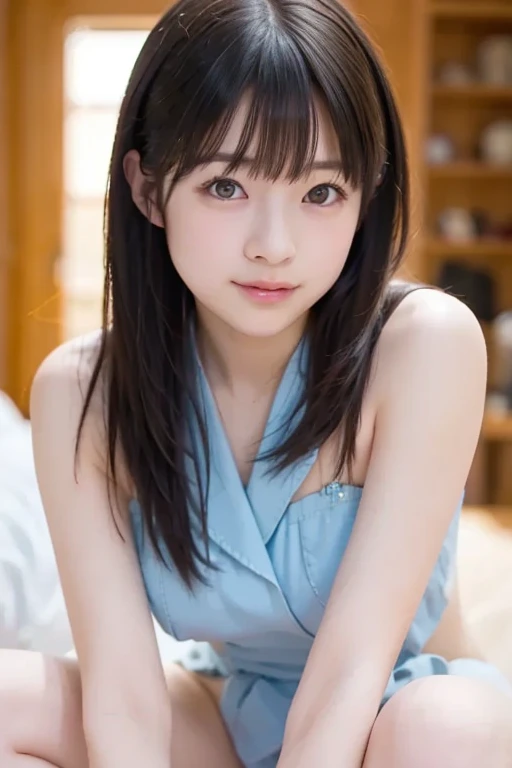 (Beautiful 12 year old Japan woman), cute顔, (Deeply chiseled face:0.7), (freckles:0.6), Soft Light,Healthy white skin, shy, (Serious face), (キラキラしたeye), thin, smile, Innocent face,Teenage Girl,cute,,,from the front、Young face、,Black Hair,,Dark Eyes,thin足,thin,Small face、Small Mouth,thin,Young Face,Flat Chest,Small breasts,Realistic photos,4K,Please open your mouth a little,Ultra HD,whole body,sexyな女の子,whole body,,close ~ eye,8 heads,Low - Angle,Bedroom,On the bed,lie,,In underwear、Spread your legs、sexy