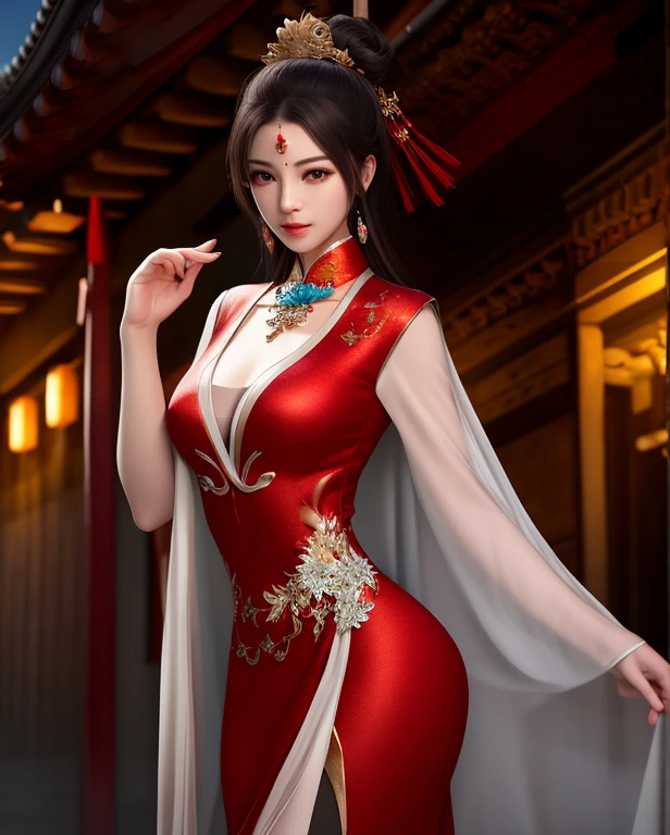 Close-up of a woman in a red dress and a red cape, a beautiful fantasy empress, Beautiful rendering of the Tang Dynasty, beautiful and seductive anime woman, 8K high quality detailed art, by Yang J, Chinese style, Chinese dress, Palace ， A girl in Hanfu, Chinese costume, ((a beautiful fantasy empress)), Chinese girl, Princesa chinesa antiga