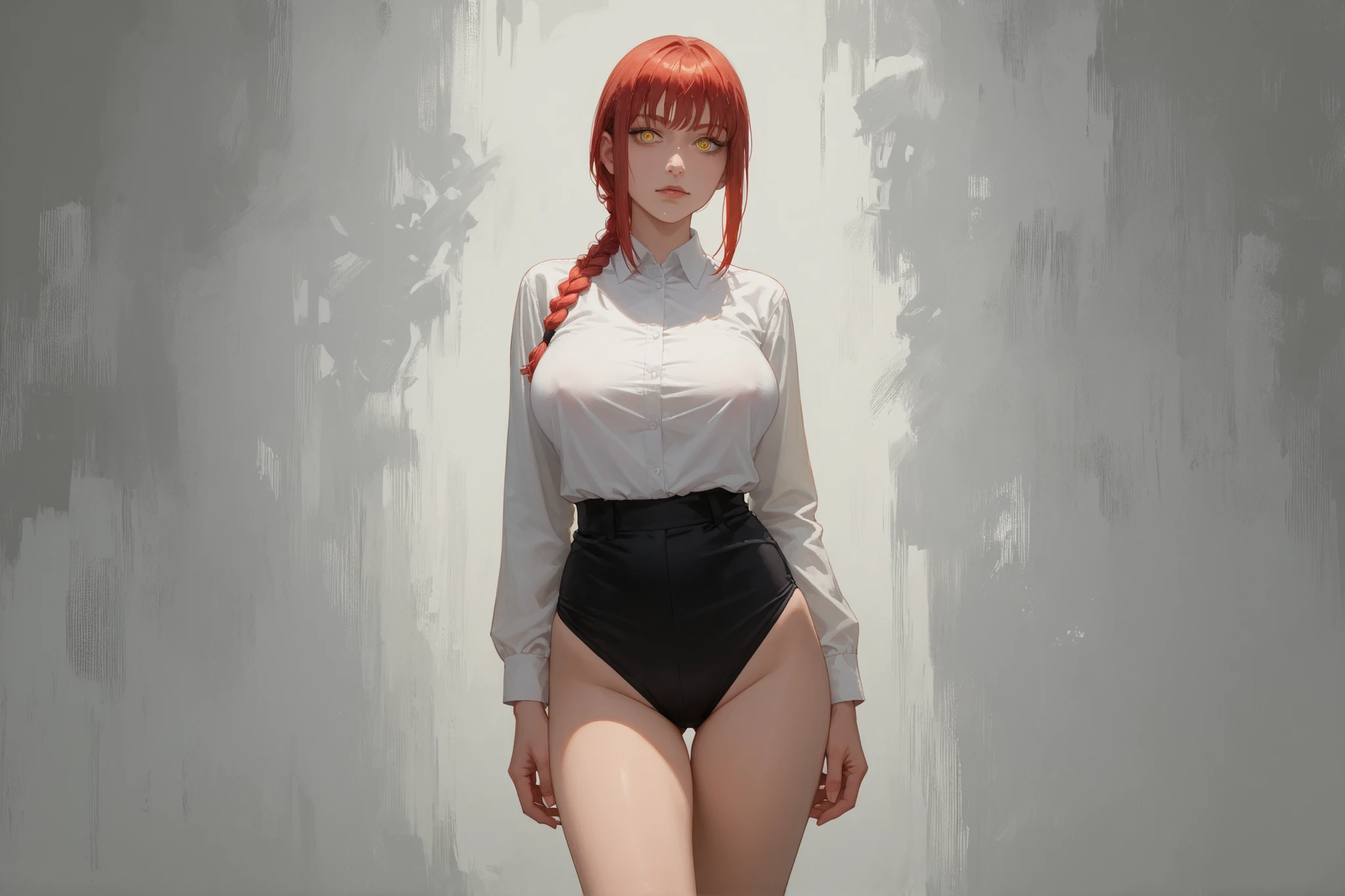 score_9 , score_8_up , score_7_up , score_6_up , 1girl . greyscale , adult woman , large breast , covered nipples, thicc thighs , long legs , Makima , chainsaw man , red hair with single braid , yellow eyes , manga style , anime aesthetic , expressive faces , bold outlines , detailed background , dynamic pose , seinen style , cross hatching , high resolution , high quality , ultra detailed , super defined , sharp focus , crisp lines , ultra realistic , perfect lighting , perfect composition , perfect proportions , perfect perspective , perfect mood , shaded with crosshatching , crosshatching details ,