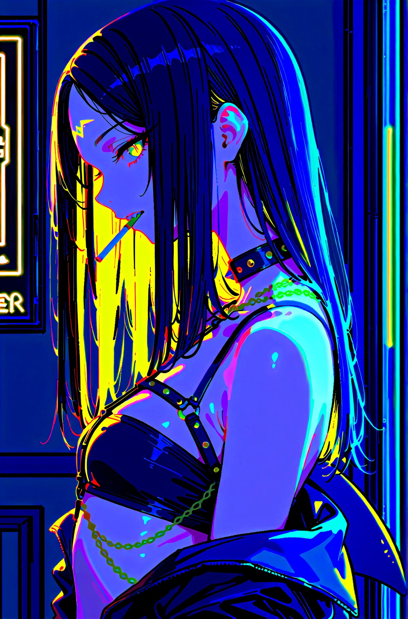 (neon outlines), close up, Very beautiful woman, Yor-Briar, Yor-Forger, woman in a long evening dress, Yor-style hair accessory and earrings, ((neon outlines body:1.4, neon outlines face:1.4)), Inside the Dark room at night, Ultra-Realistic Capture, Photorealsitic，Highest quality, masterpiece, Detailed face, Model-like body, best shading, (Many LEDs), The background is a slightly dark cabin, Large Breasts, RAW Photos, cinematic lighting