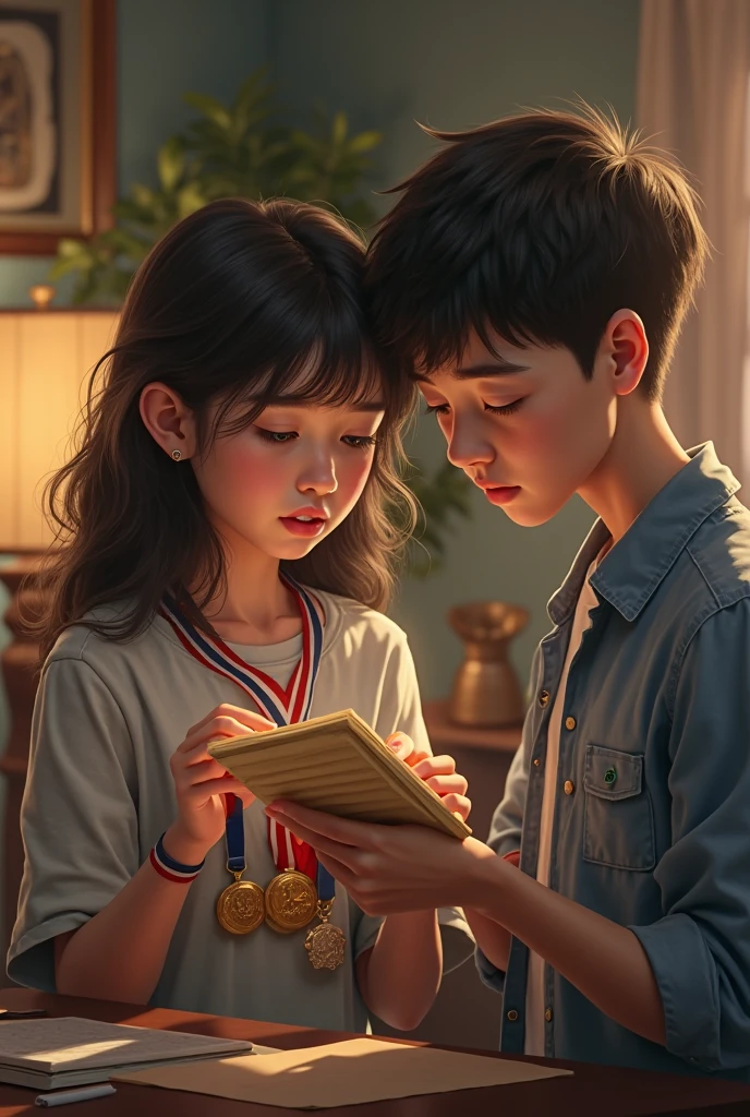 A 14 year old American girl and her (boy) friend reading books together in school