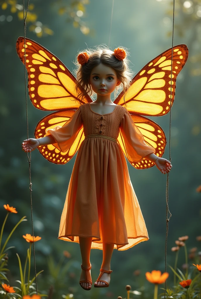 pixar image, ume dressed as a rare butterfly, big wings, at the age of 11