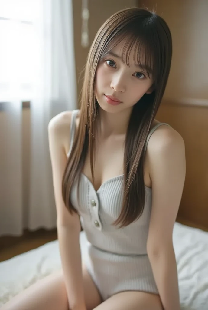 Master quality, Highest quality, Best picture quality, Exaggerated details, A cute 8 year old asian girl，The expression is shy, Slightly squinted eyes, Adjust her hair, Long eyelashes (Long hair / Very, Very exaggerated, Big tits / Petticoat dress paper towels,  ), Pose and sit in front of the camera, Wet-chested Hanfu,  Slim and high-waist, Silk lace, gold detail , Sativa details