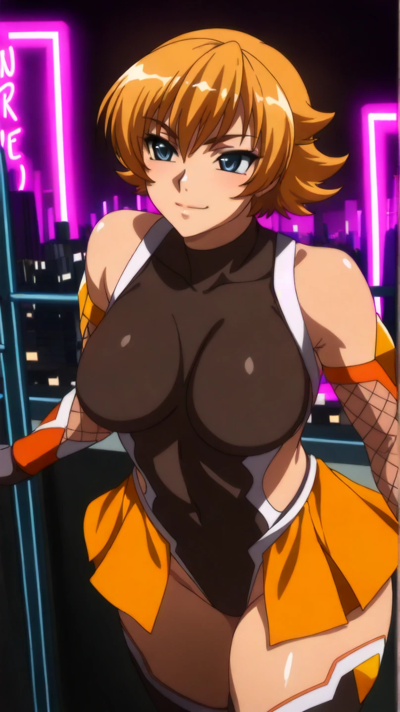 masterpiece, best quality, ultra-detailed, kawaii, cute, lovely, sexy, ero, extremely detailed, 4K, 8K, best quality, beautiful, anime style, laboratory, hoshizora rin, love live!, latex bodysuit, beautiful eyes, large breast, tattoo, ahegao