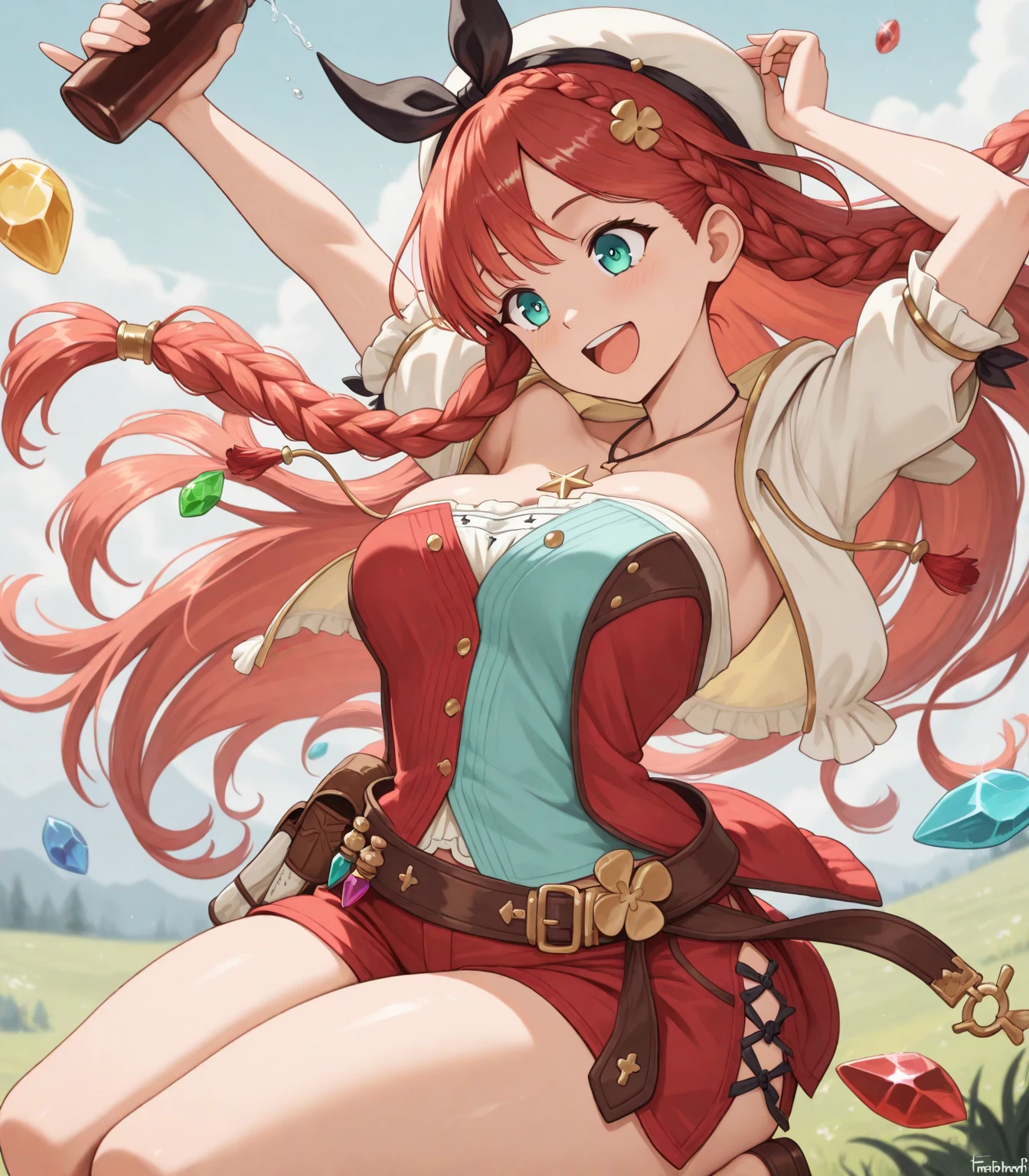 masterpiece, best quality, highest quality,
1girl, <lora:roll_extract_02:1> , ribbon, ponytail, red dress, hair ribbon, boots, green ribbon, blonde, mm_ro11,