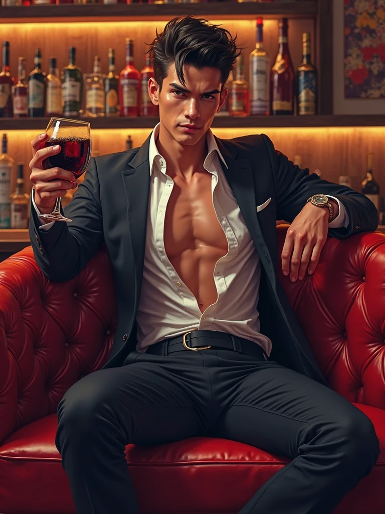 a man, sitting, feeling happy, relaxing