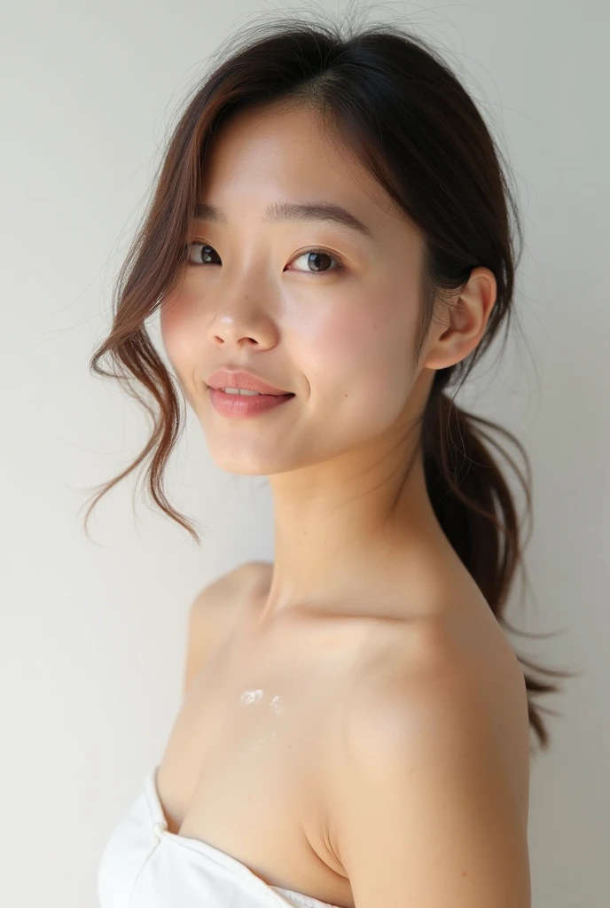 topless, Highest quality, 8K, 17 years old, , RAW Photos, Absurd, Award-winning portrait, smile, alone, Idol&#39;s face, Delicate girl, Upper Body, Digital SLR, View your viewers, Frank, Sophisticated, Thin arms, Professional Lighting, Film Grain, chromatic aberration, (Eye and facial details:1.0), (Bokeh:1.1) , First sunrise in the background