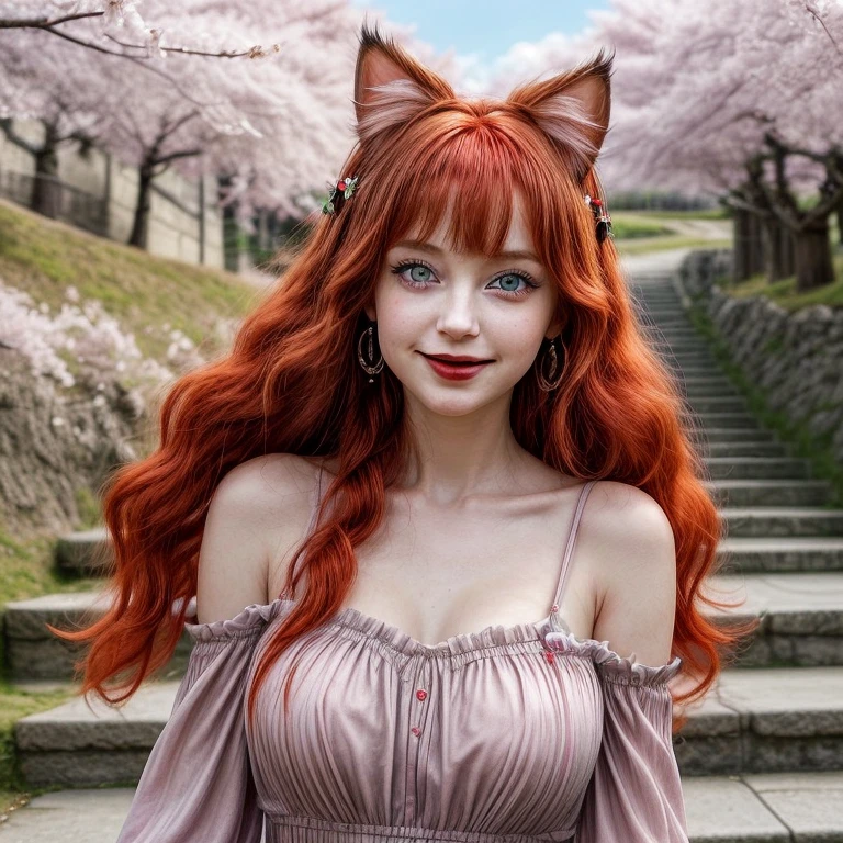 Ahri league of legends, ahri spiritual blossom, fully body, happy look, kimono, perfectbody, face detailed, high resolution, super detaill, 8k, Overview, with Japanese cherry trees