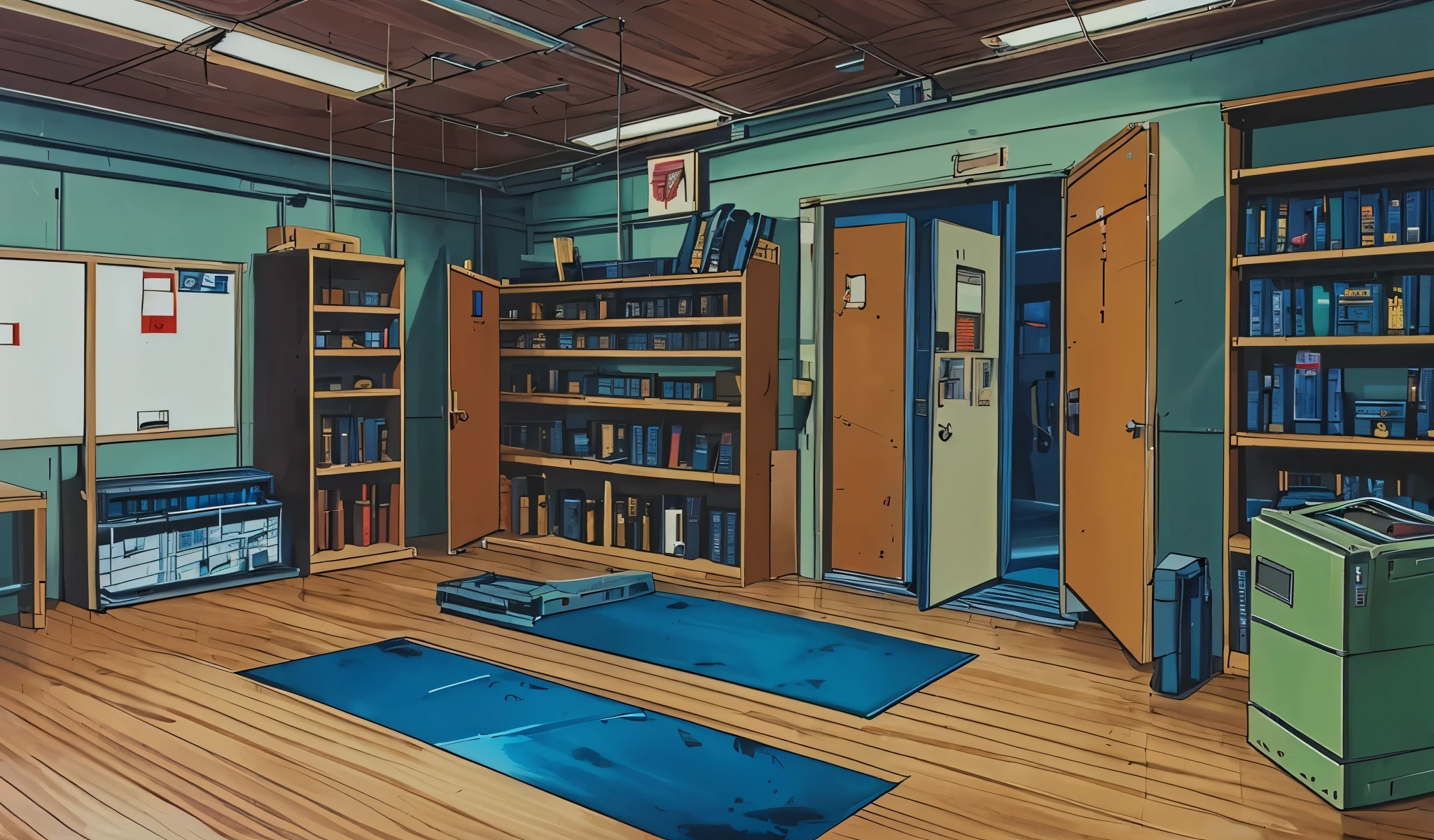 Drawn in 80’s anime art style.
Retro anime. Vintage Anime. Classical Anime.
Japanese Police Station Evidence Room
7. Armory / Evidence Room
• Access: Locked behind thick doors and monitored.
• Contents:
• Locked lockers with weapons (batons, sidearms, tasers).
• Shelves of sealed evidence bags—bloody clothes, mysterious artifacts, confiscated tech.
• Some items marked “Do Not Touch”—linked to cold cases or supernatural events (if the story calls for it).
• Lighting: Cold and sterile.