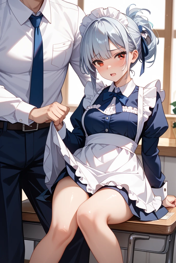 high quality、High resolution、High resolution、Inside a love hotel、One Woman(The woman is kneeling)、Ecstasy face、Tree Eyes(1.9)、The corners of the eyes are raised、Light purple hair(Her hair is tied in two ponytails near the eel with a scrunchie、Medium Hair)、An angle that focuses on the breasts from the front、White camisole、A pink tight mini skirt that shows off her butt、White panties、Droplet Earrings、Are fat(1.6)、Glowing Skin(1.9)、Wet(1.9)、trembling(Only and ass),Climax(0.6)、Green Eyes、Saggy breasts(1.9),Small chest(1.9)、Long chest(1.9)、Her breasts are bouncing up and down (Black man)、(Big penis)、(The man is doing the seed press in front of the woman)
