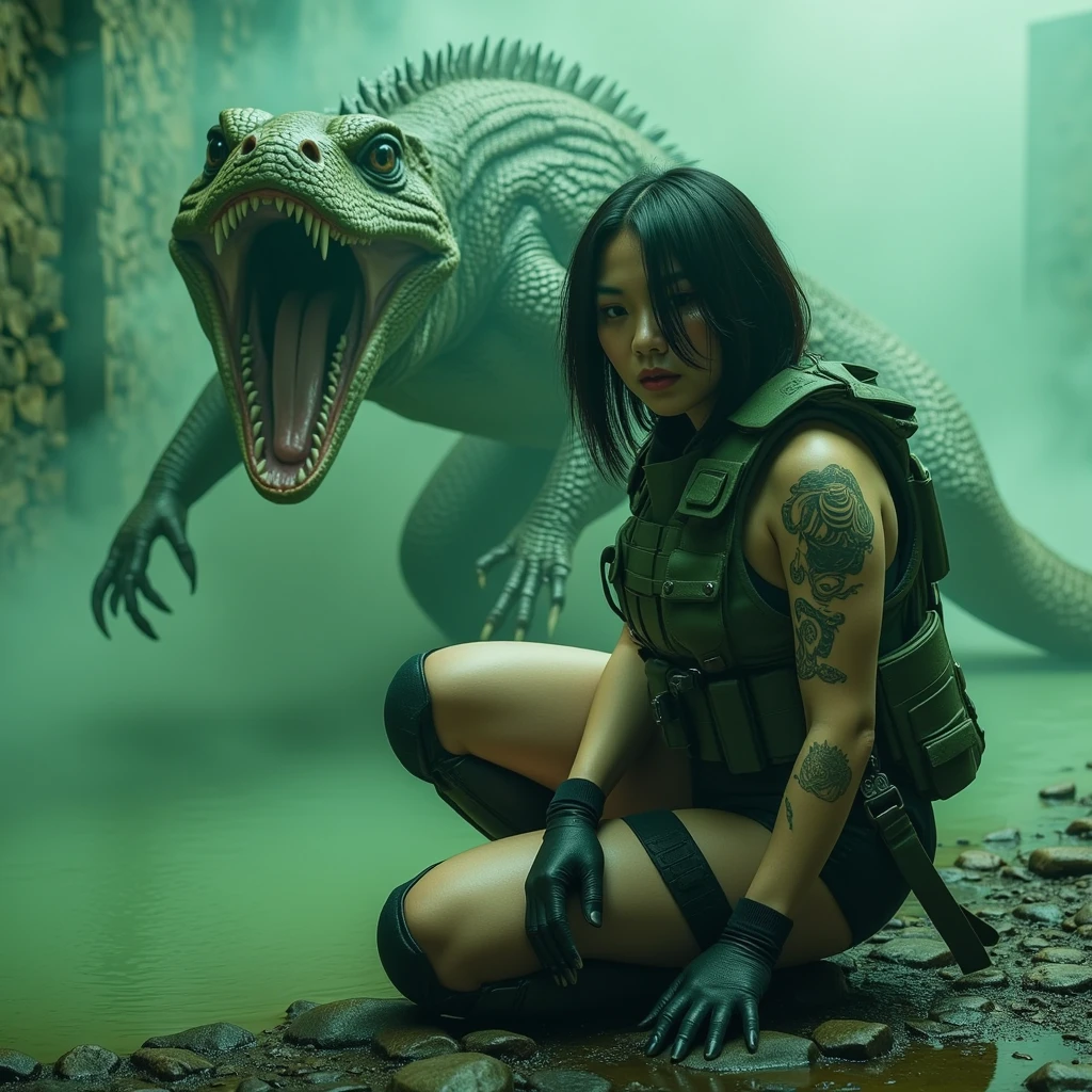 cyberpunk cyborg shark, multiple mechanical insect legs, terrorizing women on the streets of Bangkok, damsel in distress, women being eaten, highly detailed, 4k, photorealistic, cinematic lighting, gritty urban environment, neon lights, rain effects, dramatic poses, extreme tension and fear on faces, dark and moody color palette, sinister and ominous atmosphere