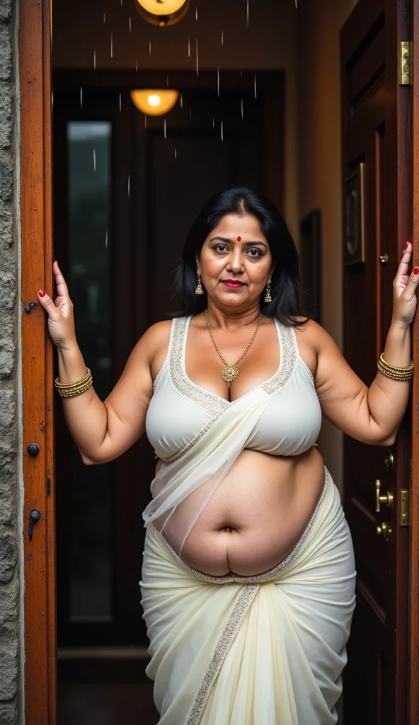 (Masterpiece),(8K),(High Quality),Indian 70 years old grandma,pregnant,wearing red saree,breast taken out from saree,aged breast,saggy,