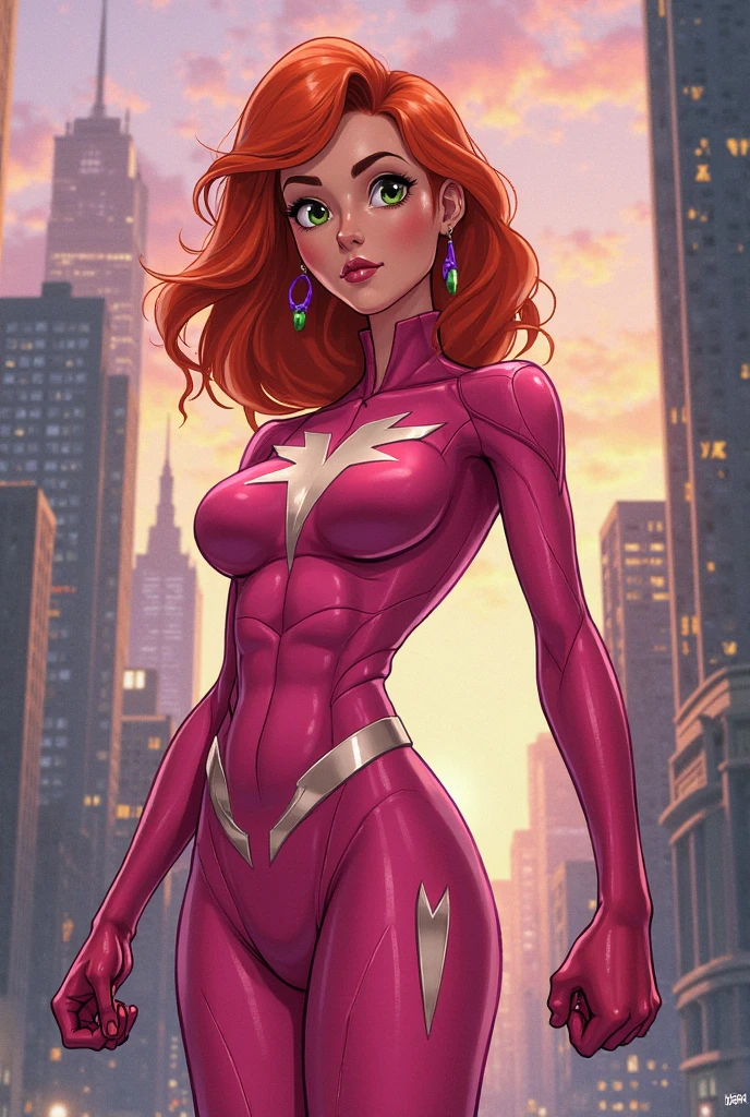 Superheroine fighting a monster in the city