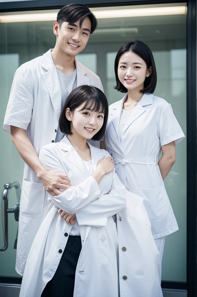 Realistic beautiful doctor、Stunningly beautiful、Doctor&#39;s white coat, Collared shirt、(Top quality、8K、32K、masterpiece、North African Trade Zone:1.3)、Ultra-high resolution,(Reality:1.4),Original Photography, Detailed face,,Beautiful hair, ((Doctor style)),,((Leg length)), （Thigh gap：1.5）， , Black tight skirt、 Natural Makeup,, Big plump breasts、In the hospital, Detailed background, Perfect lighting, Depth of Field, Beautiful shadow gradient,Stethoscope ,