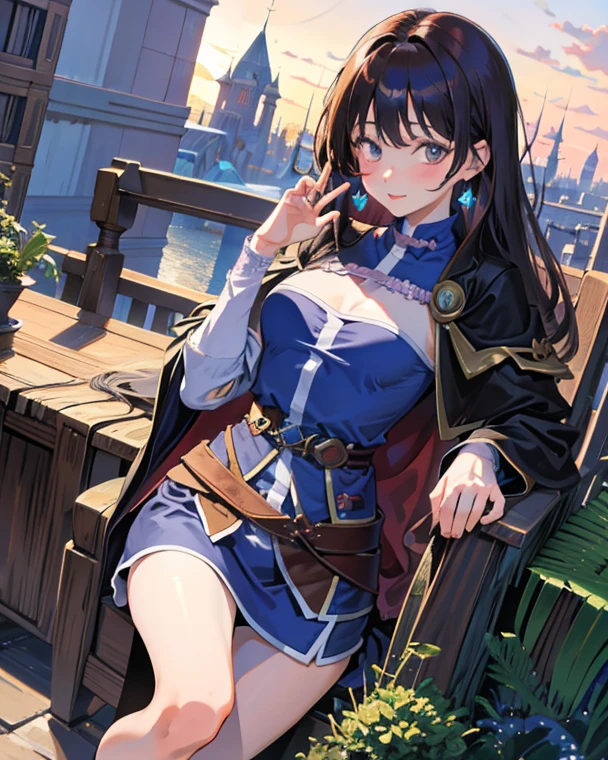 OverallDetail,
 <lora:alchemyROV1.2:0.5>,alchemyRO, 1girl, belt, boots, cape, cleavage, elbow gloves, fingerless gloves, full body, fur trim, gloves, knee boots, medium breasts, skirt,
 looking at viewer, sitting, sittin on table, 
indoor, potion bottle, potion glass, classroom, blackboard, drinking glass, hall of book, laboratory, rack of potion,
 <lora:ichinose_shiki:1>, ichinose_shiki, (cat mouth:1.2), (:3:1.5), (blue eyes:1.5), long hair, wavy hair, brown hair, (purple hair:0.5), (big eyes:1.4), :3,