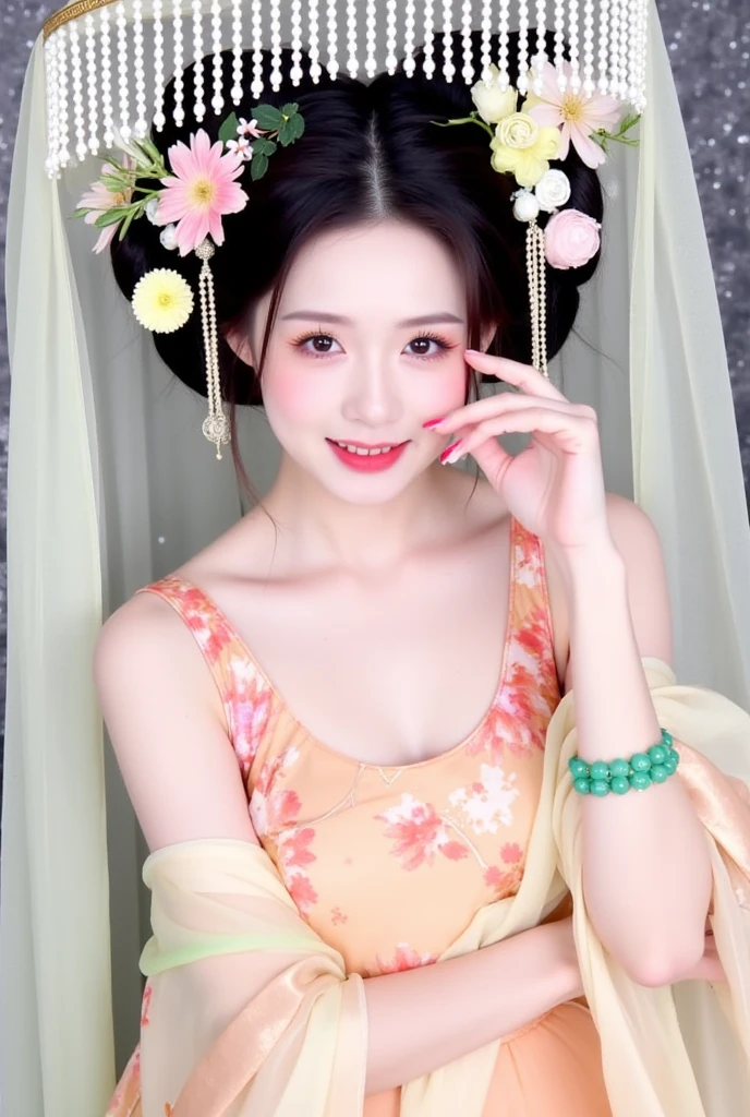 8K, RAW photo, Best quality, Masterpiece, Realistic, photo-realistic, Ultra detailed,(Peking Opera Half Noodles:1.2)
1 girl, CNOperaCrown, From the front side, view the viewer, Peking Opera costumes,headdress, (((CNOperaFlag))), Mark from behind, Holding, Upper body, nipple tassels,Portrait, Simple background, Smile, Mouth closed, Flowers,Small breasts,Slim,Thin,Small head,Small face
