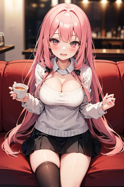 NAKED NAKED NUDE Sakura Mizuki, an 18-year-old girl with waist-length pink hair and large jade green eyes, sits quietly by the window in a charming mountain café. She’s wearing a cozy light blue sweater paired with dark jeans, her pink hair flowing gently down her back as she gazes thoughtfully at the snow-covered mountains outside. The café's interior is warm and inviting, with rustic wooden tables, a crackling fireplace, and soft lighting creating a cozy ambiance. The large windows frame a breathtaking view of the mountains, with the morning light casting a soft glow over the landscape. Sakura’s relaxed posture and the serene setting reflect a moment of peaceful contemplation. NAKED NAKED NUDE