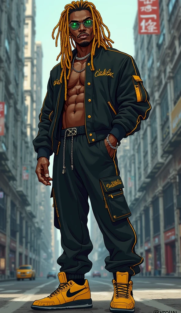Draw a black guy Gangster black animated NFT with braids