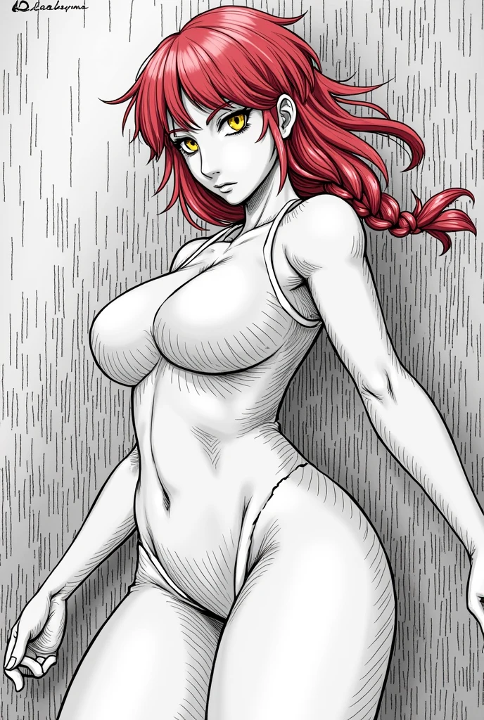 Erza, animerza, anime fairy tail style, hair over one eye, brown eyes, absurdres, (intricate details), (colorful), cinematic lighting, 1girl, tattoo, (breasts curtains, succubus, bat wings, black tail), underboobs, standing, exhausted, side view, heavy breathing, evil smile, Beautiful body, navel, big breasts, narrow waist, arm on hip, plump, thick, milf, from below, (Shiny Skin), looking at viewer, closed mouth, indoor, bedroom, masterpiece, best quality,