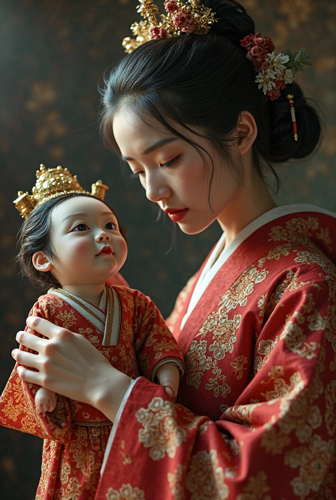 Carrying a beast girl, a dragon, 5 years old, black eyes, long hair, wearing traditional Chinese clothes