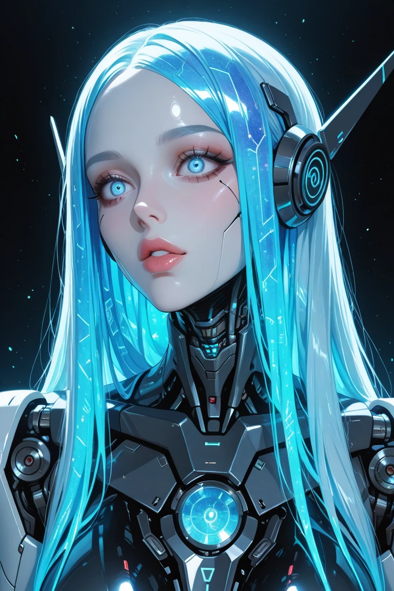 garota com longos cabelos ruivos, olhos vermelhos, futuristic vibes, perfil perfeita, series A, neck-mounted headphones, 8k, alta qualidade, fundo simples, olhos vermelhos brilhantes, Boa pose, decote bem aberto, mamilos aparente, garota sexy