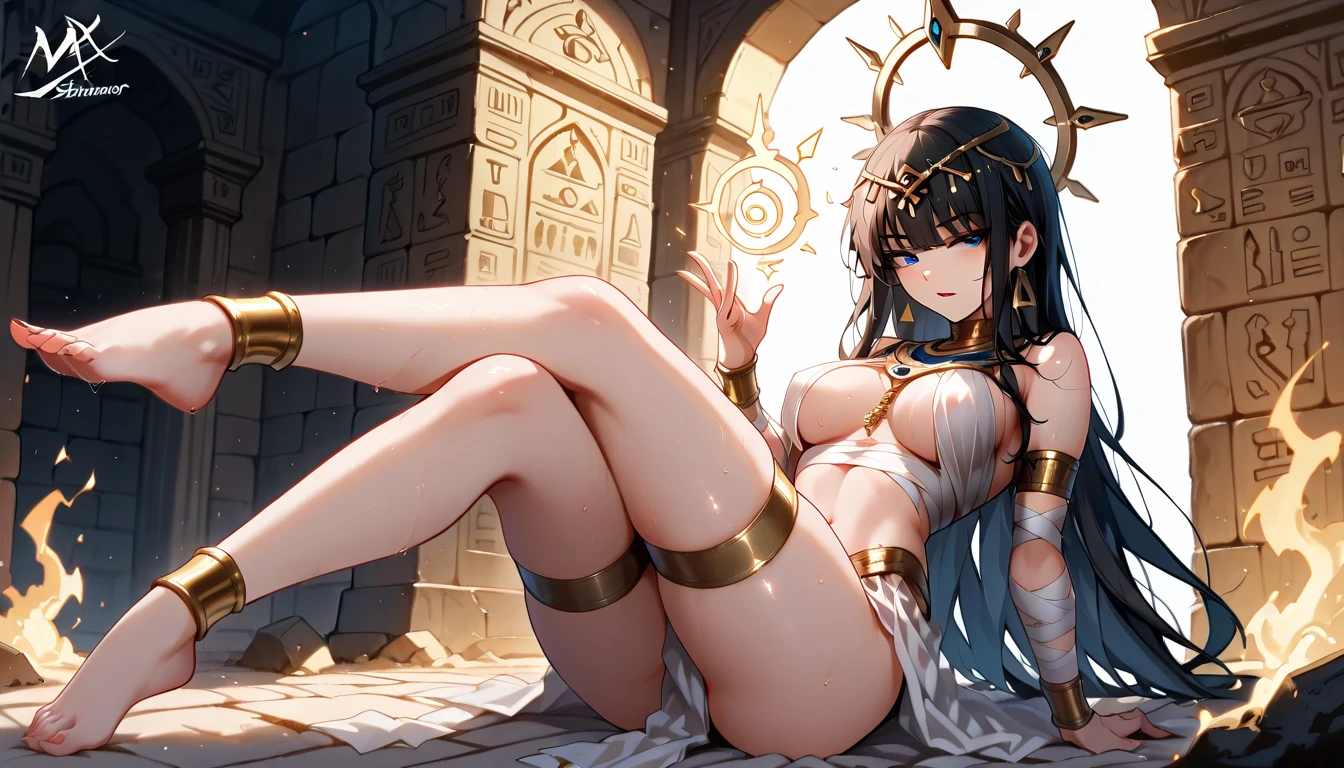 opening legs，Cleopatra，No underwear， the feet，is shy，sitted， Feet，Exposed ，clear liquid，Bigchest，transparent panty，so wet，Emotive expressions，Ambiguous，taunt，Unoccluded，There is no lower limit，Mesh socks，black lence stockings，a queen，camel-toe，Exposed pubic hair，the expression is mocking