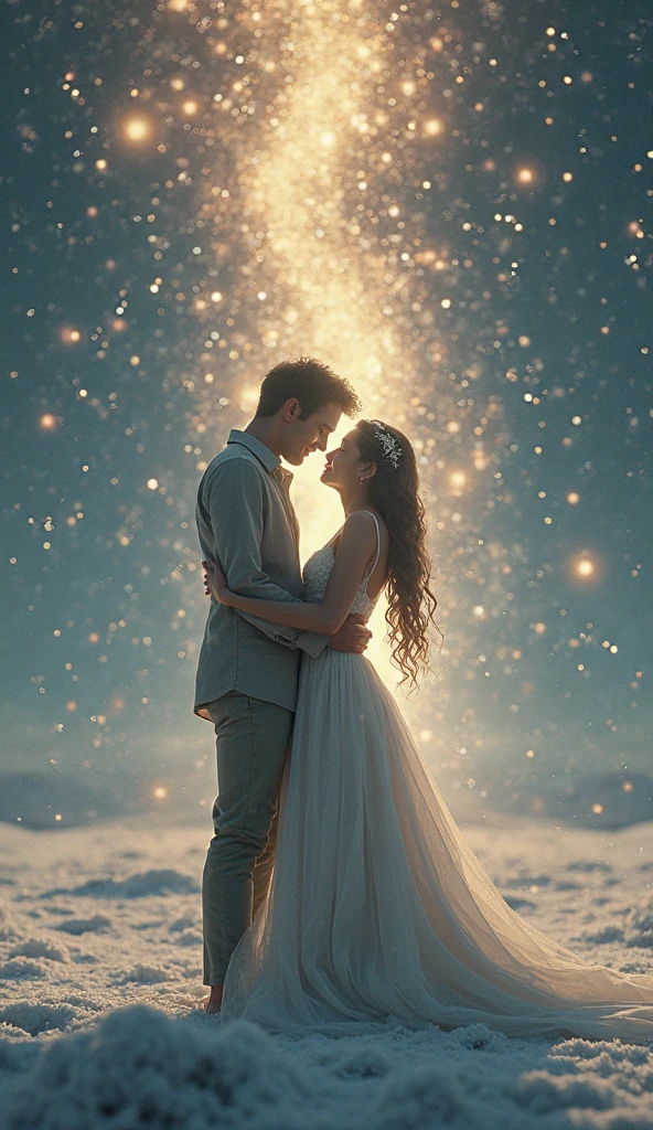 the night,Colorful,Fireworks all over the sky,Heart-shaped bubbles,couples,Cartoony,hugging eachother,Glowing fireflies around,illustration,Glow effects,Dingdall effect,depth of fields,high light,Real light,Ray traching,oc rendered,Hyper-realistic,best qualtiy,8K,Works of masters,super-fine,Detailed pubic hair,Correct anatomy,sharp focus on eyes,Bokeh,Facial features are carefully depicted