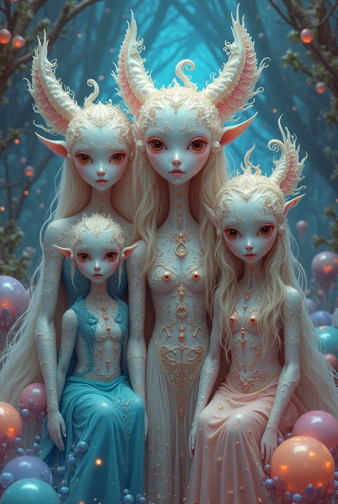 Arte de Apterus. Group of humanoid females (metade mulher e metade larva)devorando restos humanos dentro de uma caverna cheia de visgo,Some have full human appearances with features such as white hair and albino skin while others resemble female worms with arms and legs in formation. (ohwx estétic |
