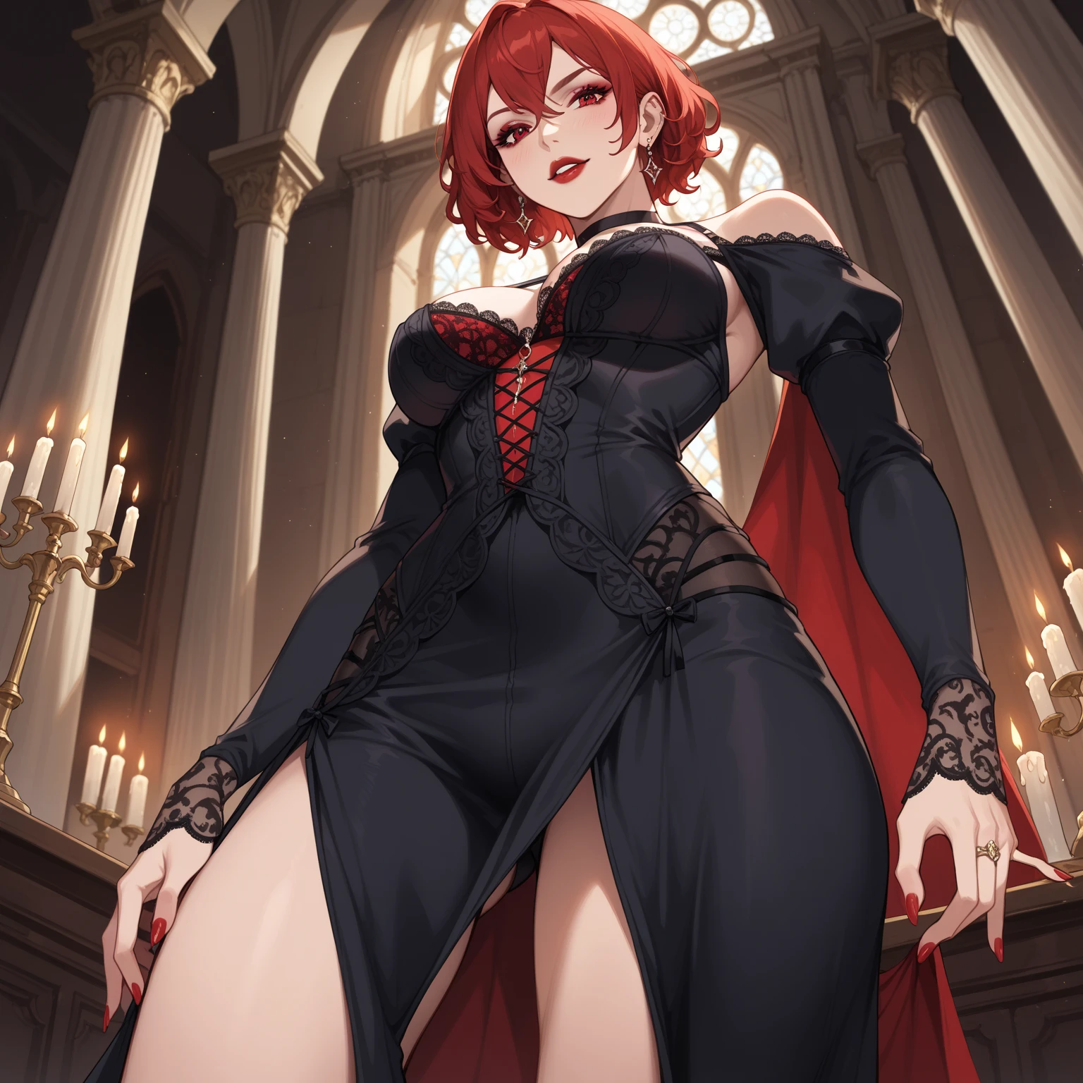 rompts
Copy
masterpiece), (best quality), (ultra-detailed), (a extremely delicate), (perfect lighting), (8k), (dynamic angle), (sharp image), vibrant colors, female, masterpiece, best quality, depth of field, cinematic lighting, masterpiece, best quality, ultra-detailed, colorful, vibrant, medium breasts, thighs, mature female, solo, (masterpiece, best quality, high resolution, animescreencap, anime colored,), (perfect anatomy, beautiful detailed eyes, beautiful detailed body, beautiful breast, shiny skin),an anime picture of makima in a black formal dress, cleavage, necklace, earrings, yellow eyes, ringed eyes, side bangs, single hair bun,red hair, opera gloves, red carpet settings, make up, medium breasts, stoic expression, high heels, shiny legs, (perfect anatomy, perfect hands)