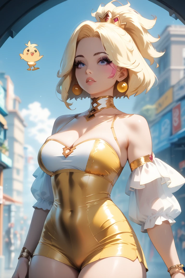 ((best qualtiy)), A 20-year-old girl wearing a yellow dress, blond hair, with many luxury goods, the background in a resplenent palace, with an angel auraNVIDIA RTX,Super-Resolution,Unreal 5,Subsurface scattering、PBR Texture、post-proces、Anisotropy Filtering、depth of fields、maximum definition and sharpness、Many-Layer Textures、Albedo e mapas Speculares、Surface Coloring、Accurate simulation of light-material interactions、perfectly proportions、Octane Render、Two-colored light、largeaperture、Low ISO、White balance、the rule of thirds、8K RAW、