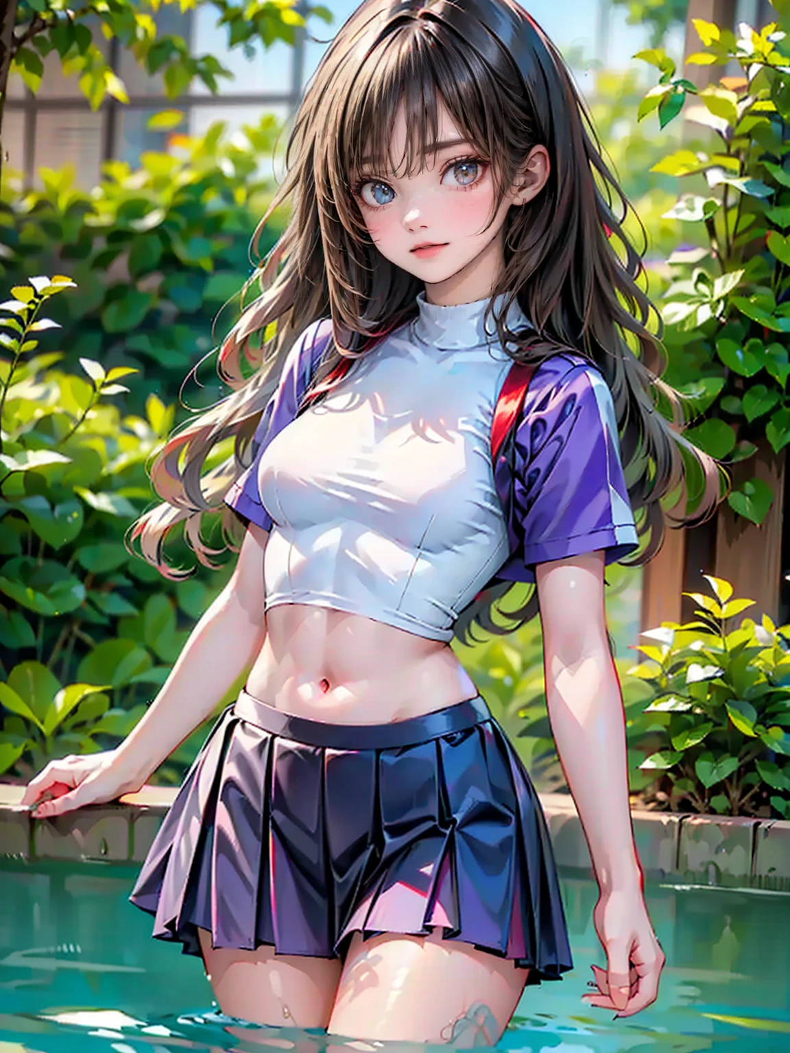 8k, hight quality, best quality, Zelda, panties dress, teenager, clean, Headband, armpits, black hair, long hair, brunette skin, blue eyes, sexy look, (loli), stand, middle smile, red lips.
