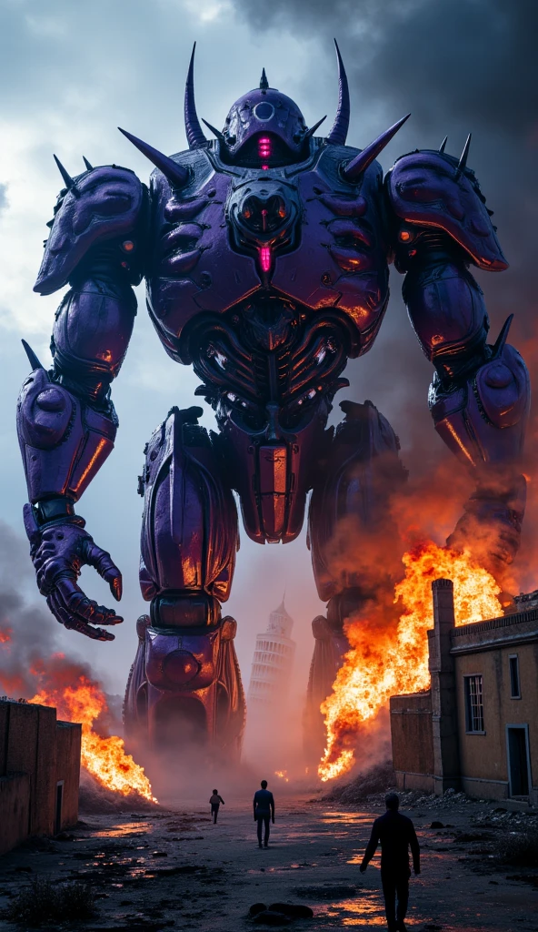 Giant cute boy destroying a town
