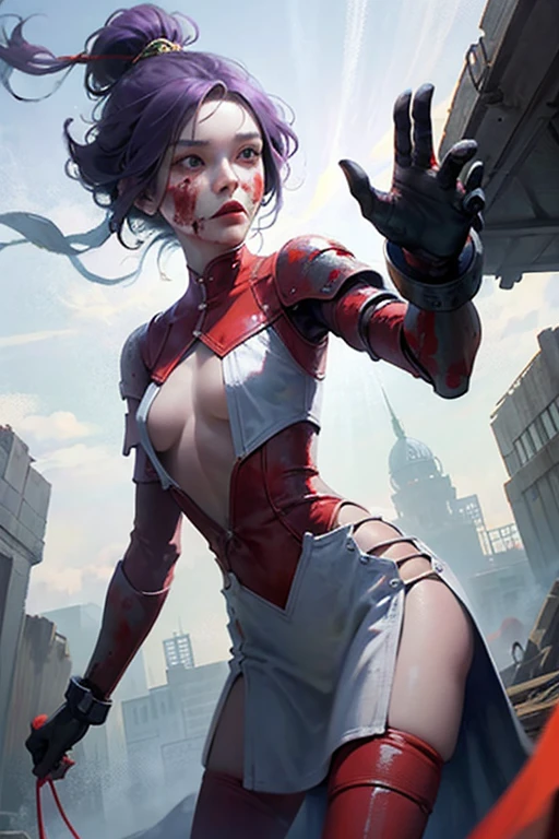 1girl, cute girl, sexy, solo, white eyes looking at viewer, monochrome, greyscale, bunt bangs, bright red hair, parted lips, horns, black background, full veiw, wide angled, cyberpunk, tragic, gothic horror surellizm (red color pops hair & Lipstick) beautiful lighting strangely sexy(Brom style character concepts ober realism,) Goth pop