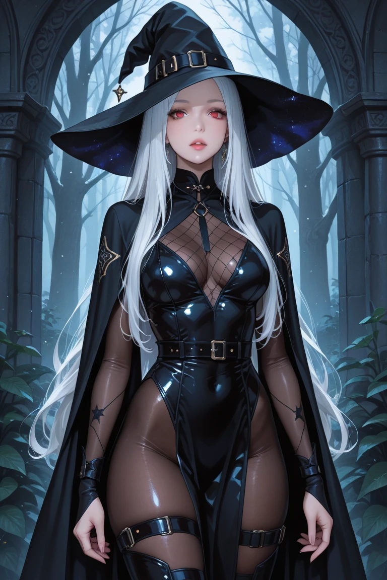 ((Beautiful goddess of death))(she has big glowing yellow eyes)(white pale skin)(red lips) (very long straight platinum hair)((very huge breasts)) (perfect slim body) (she wears, black hood, black long sexy robe and long black stockings)(hold on hand a giant scythe ornamented with bones)(she is inside a dark and goomy temple) (high definition, volumetric lights and dinamic shadows)((masterpiece))(8k)(perfect face)(ultra details) (perfect hands, eyes, and face) --auto --s2